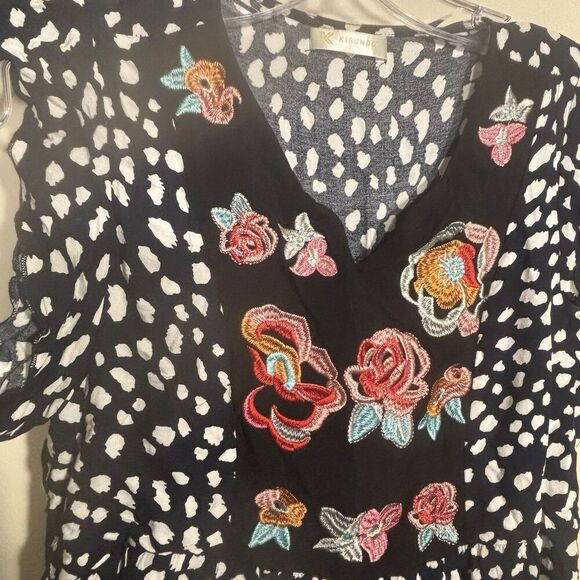 Kirundo Women's Ruffle Sleeve Embroidered Chest Animal Print Dress Size Small - Picture 4 of 11